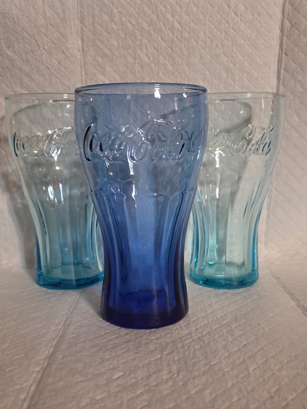 Coca- Cola 2 Lt. & 1 Dark Blue Glasses (Like New) Reg. Trademark Beautiful Color